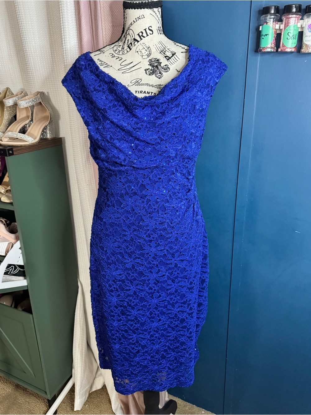 connected apparel Cobalt Blue Lace Midi Dress